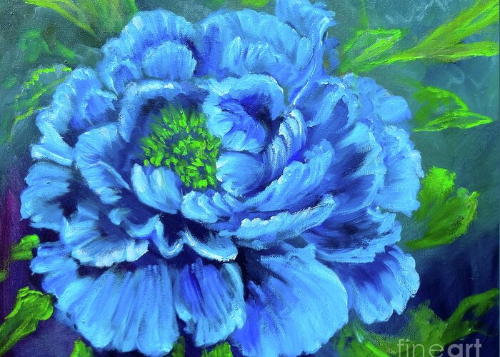 Peony Greeting Card featuring the painting Blue Peony by Jenny Lee