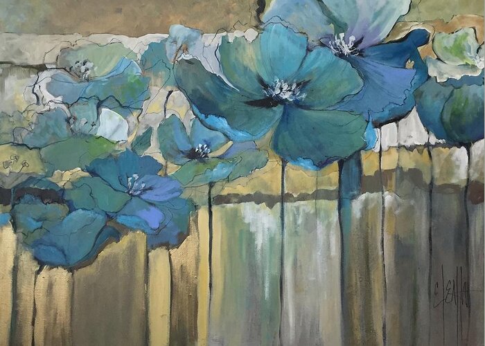 Blue Flowers Greeting Card featuring the painting Blue Poppies by Eleatta Diver