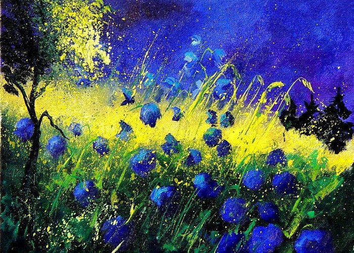 Flowers Greeting Card featuring the painting Blue Poppies by Pol Ledent