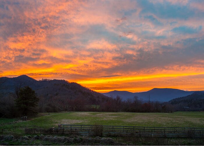 Sunset Greeting Card featuring the photograph Blue Ridge Mountains GA Wolffork Valley Sunset by Robert Stephens