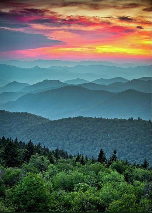 Blue Ridge Parkway Greeting Card featuring the photograph Blue Ridge Parkway Sunset - The Great Blue Yonder by Dave Allen