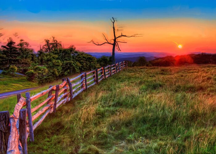 North Carolina Greeting Card featuring the painting Blue Ridge Sunrise at Doughton II by Dan Carmichael