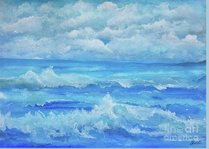 Blue Greeting Card featuring the painting Blue Seascape by Tracey Lee Cassin