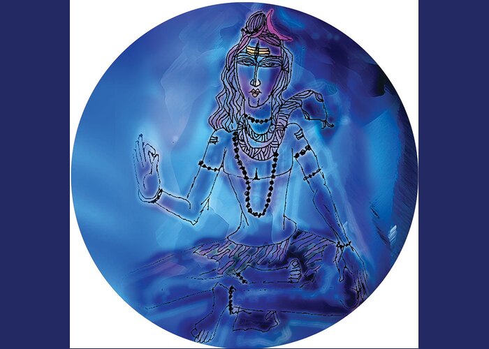 Himalaya Greeting Card featuring the painting Blue Shiva by Guruji Aruneshvar Paris Art Curator Katrin Suter