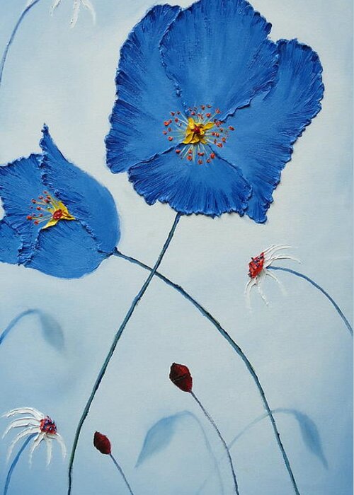  Greeting Card featuring the painting Blue Sky Blue Poppies 1 by James Dunbar