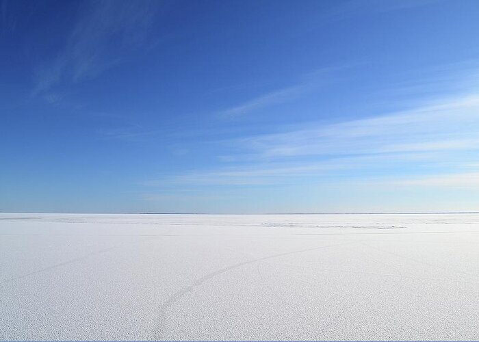 Abstract Greeting Card featuring the photograph Blue Sky Over Frozen Lake Simcoe by Lyle Crump