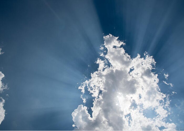 Atmosphere Greeting Card featuring the photograph Blue sky with white clouds and sun rays by Michalakis Ppalis