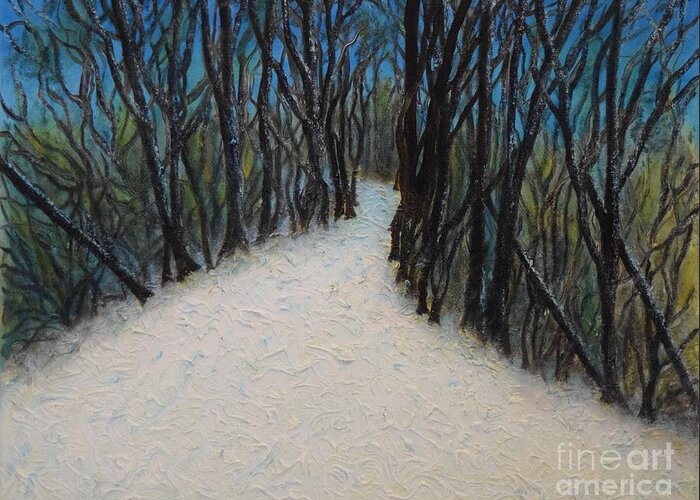  Greeting Card featuring the painting Blue Snowy Path by Barrie Stark
