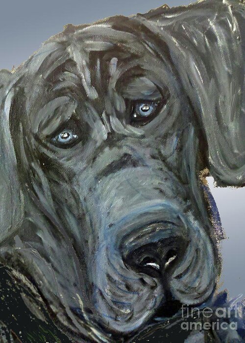Great Dane Dog Greeting Card featuring the painting Blue Study by Ania M Milo