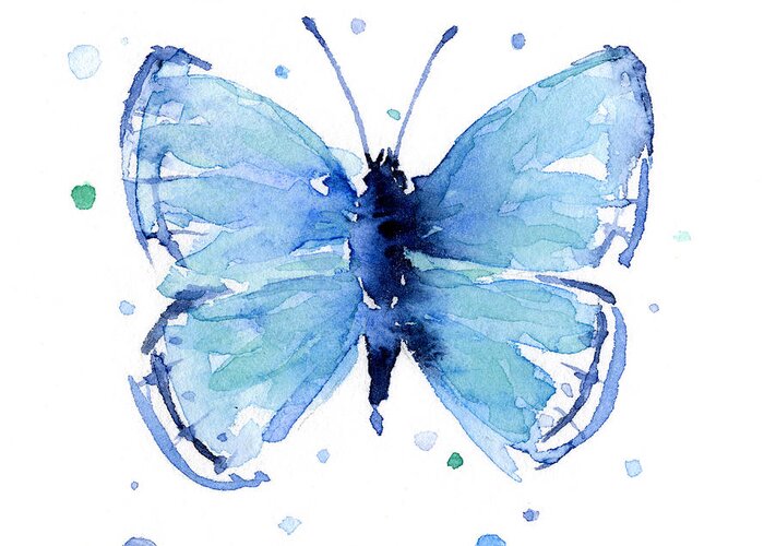 Watercolor Greeting Card featuring the painting Blue Watercolor Butterfly by Olga Shvartsur