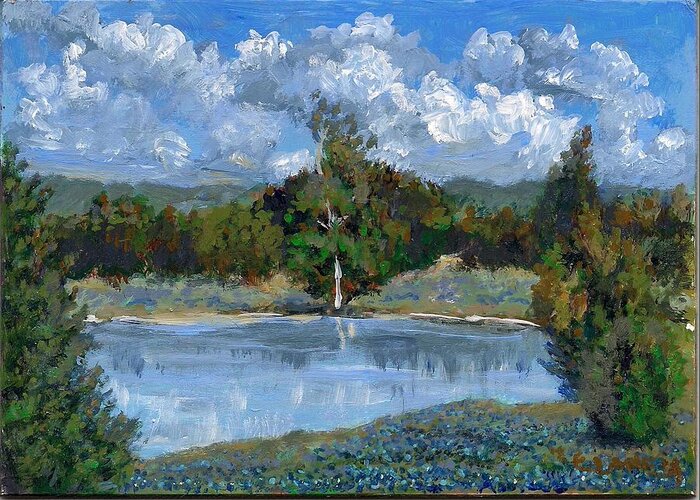 Landscape Greeting Card featuring the painting Bluebonnet Pond by Elizabeth Lane