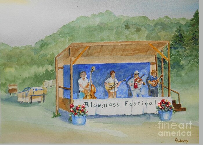 Music Greeting Card featuring the painting Bluegrass Festival by Christine Lathrop