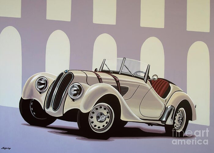 Bmw 328 Roadster Greeting Card featuring the painting BMW 328 Roadster 1936 Painting by Paul Meijering