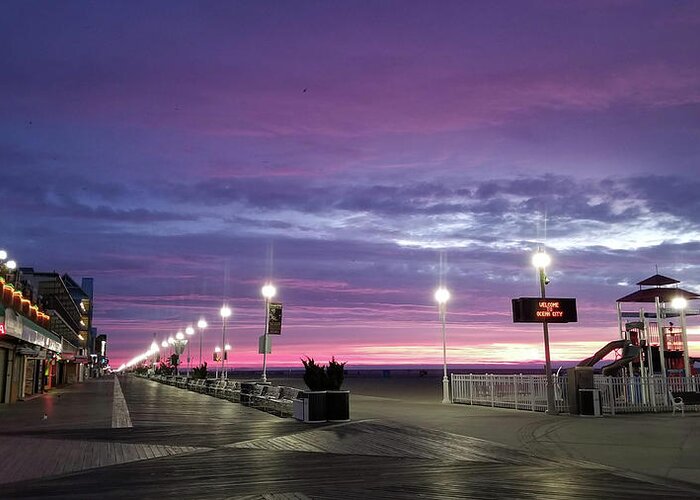 Ocean City Greeting Card featuring the photograph Boards Under Colorful Skies by Robert Banach