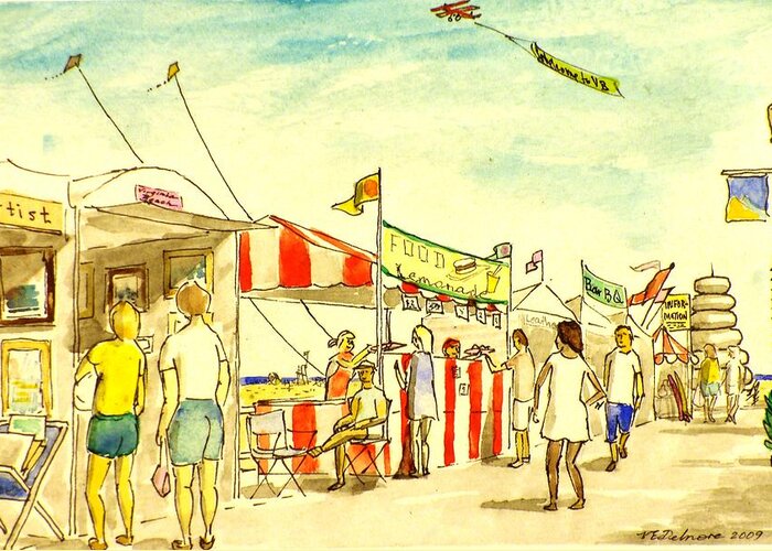Beach Greeting Card featuring the painting Boardwalk Artshow Virginia Beach by Vic Delnore