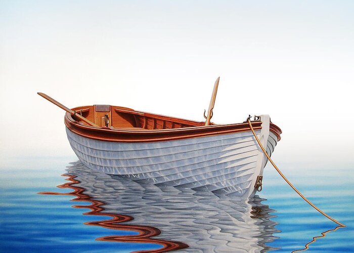 Boat Greeting Card featuring the painting Boat in a Serene Sea by Horacio Cardozo