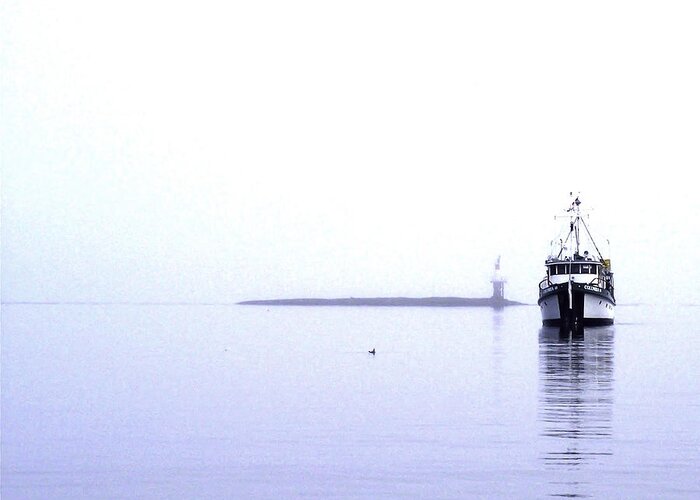 Port Hardy Greeting Card featuring the photograph Boat in Fog 10 by Larry Kohlruss