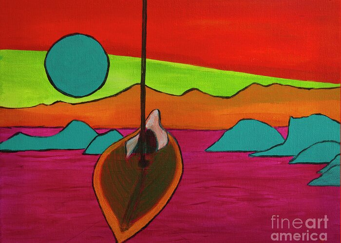 Art Greeting Card featuring the painting Boat Moonrise by Jeanette French