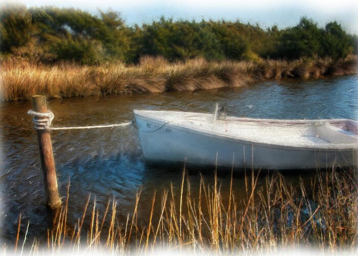 Outer Banks Greeting Card featuring the painting Boat on Pamlico Sound Ocracoke Island Outer Banks AP by Dan Carmichael