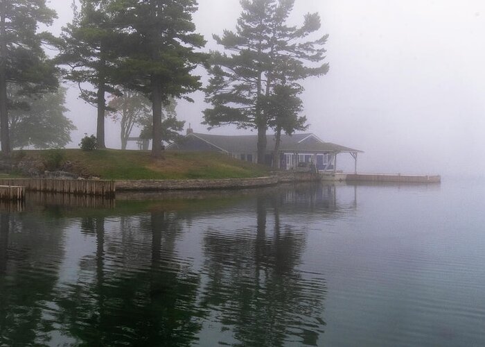 St Lawrence Seaway Greeting Card featuring the photograph Boathouse In Fog by Tom Singleton