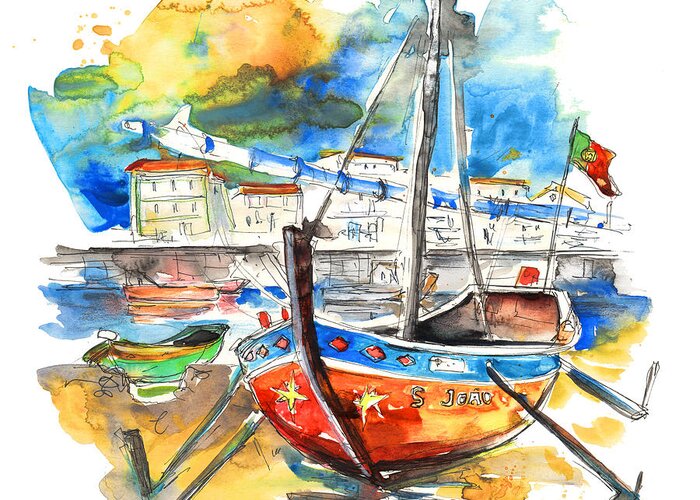 Portugal Greeting Card featuring the painting Boats in Tavira in Portugal 02 by Miki De Goodaboom