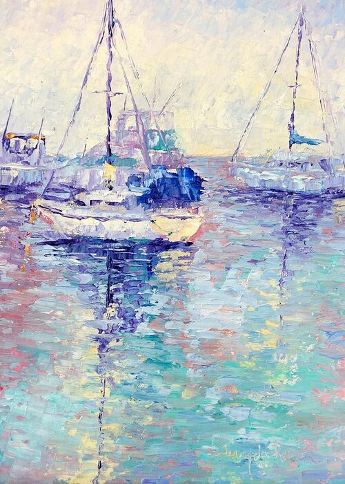 Catalina Harbor Greeting Card featuring the painting Boats by Terry Chacon