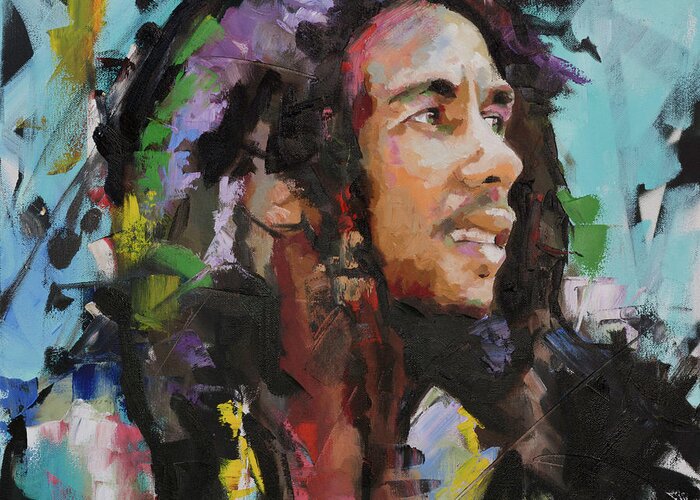 Bob Marley Greeting Card featuring the painting Bob Marley Portrait by Richard Day