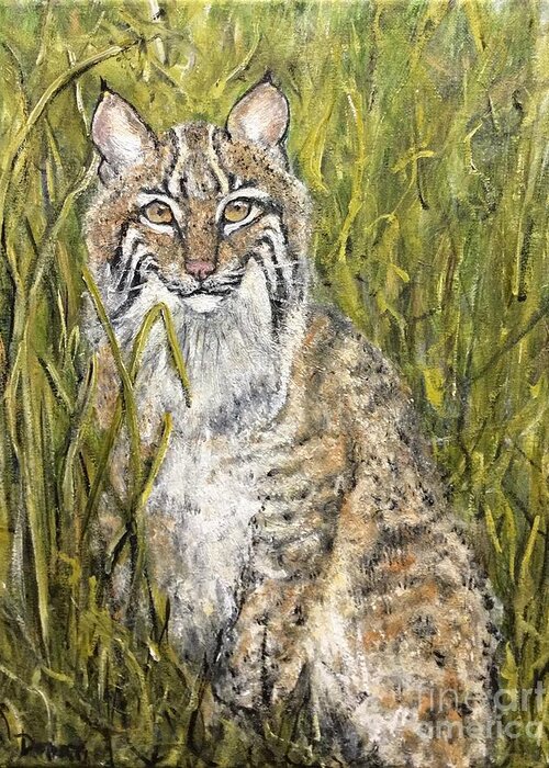 Animals Greeting Card featuring the painting Bobcat In Tall Grass by Diane Donati