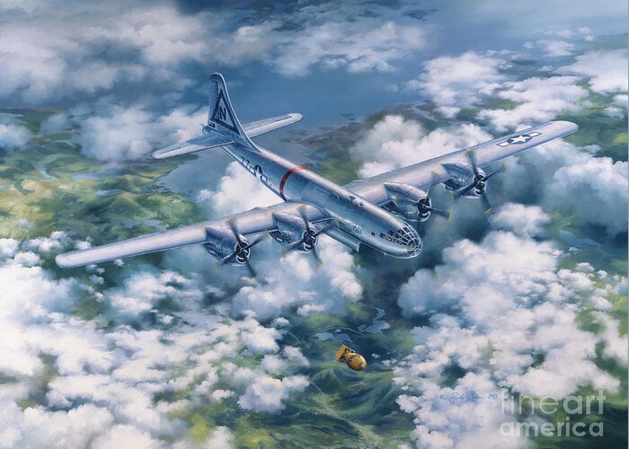 509th Composite Group Greeting Card featuring the painting Dawn of a Thousand Suns - Bockscar Over Nagasaki by Randy Green
