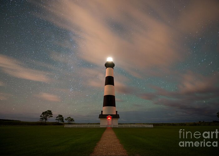 Bodie Island Lightouse Greeting Card featuring the photograph Bodie Island Lighthouse Dreamy Night by Michael Ver Sprill