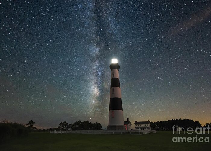 Bodie Island Lightouse Greeting Card featuring the photograph Bodie Island Lighthouse Milky Way by Michael Ver Sprill