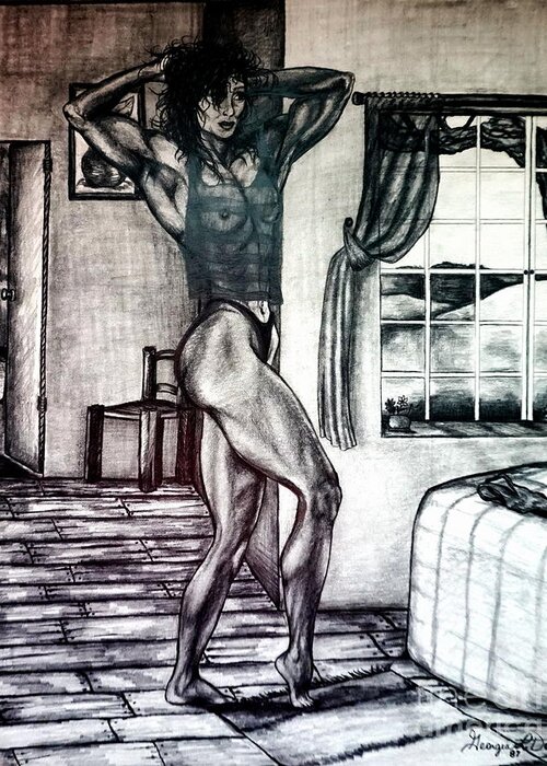 Muscular Greeting Card featuring the drawing In Her Room by Georgia Doyle