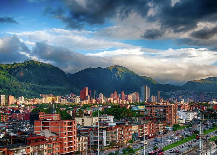 Aerial Greeting Card featuring the photograph Bogota by Maria Coulson