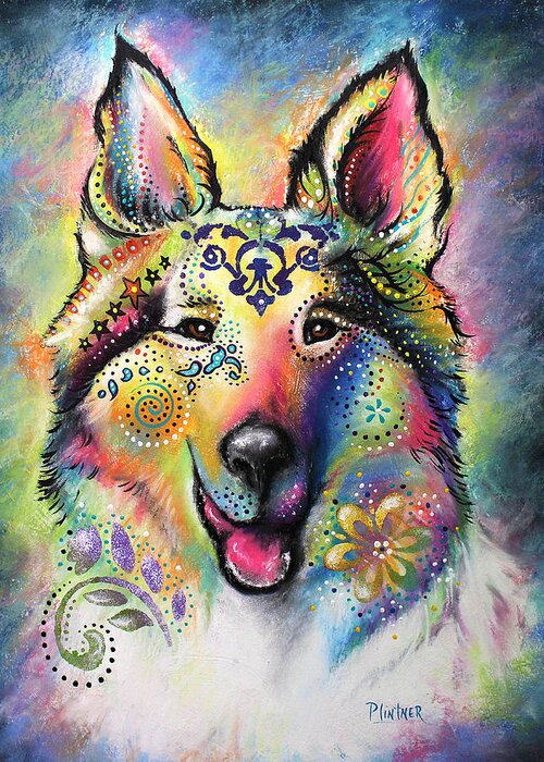 Boho Collie Greeting Card featuring the pastel Collie by Patricia Lintner