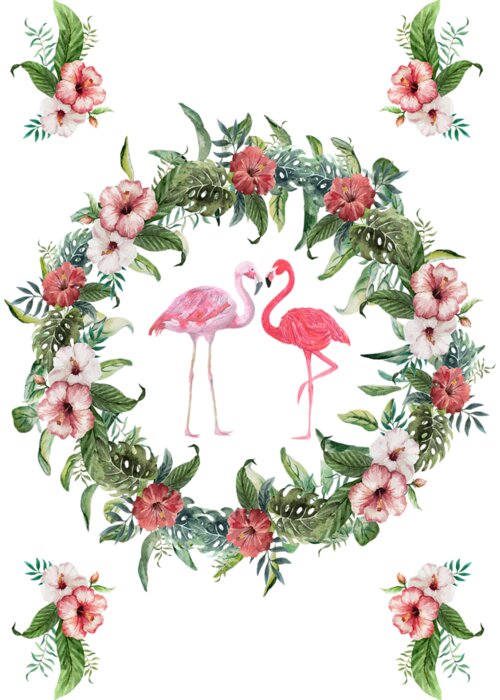 Tropical Flowers Greeting Card featuring the digital art Boho Floral Tropical Wreath Flamingo by Georgeta Blanaru