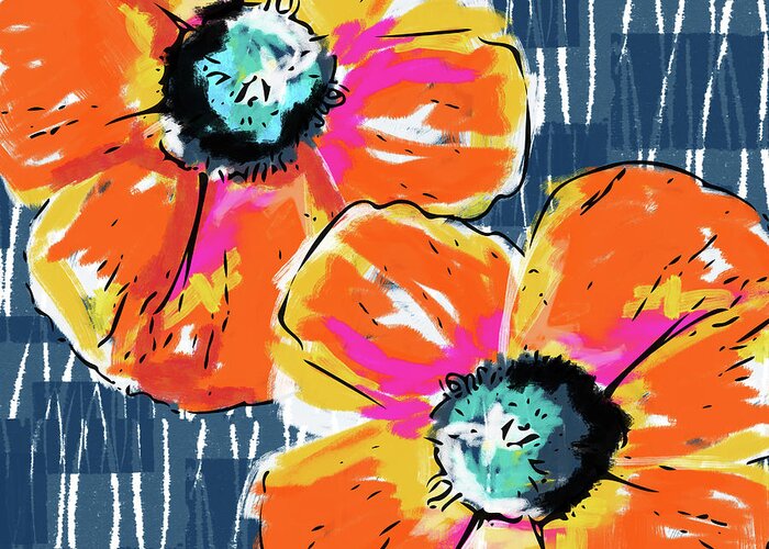 Poppies Greeting Card featuring the mixed media Bold Orange Poppies- Art by Linda Woods by Linda Woods