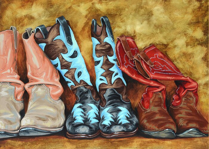 Western Greeting Card featuring the painting Boots by Lesley Alexander