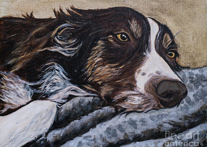 Border Collie Greeting Card featuring the painting Border Collie Blues by Jackie MacNair