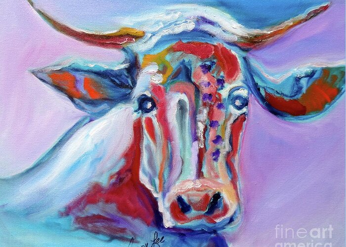 Cow Greeting Card featuring the painting Blue Elsie by Jenny Lee