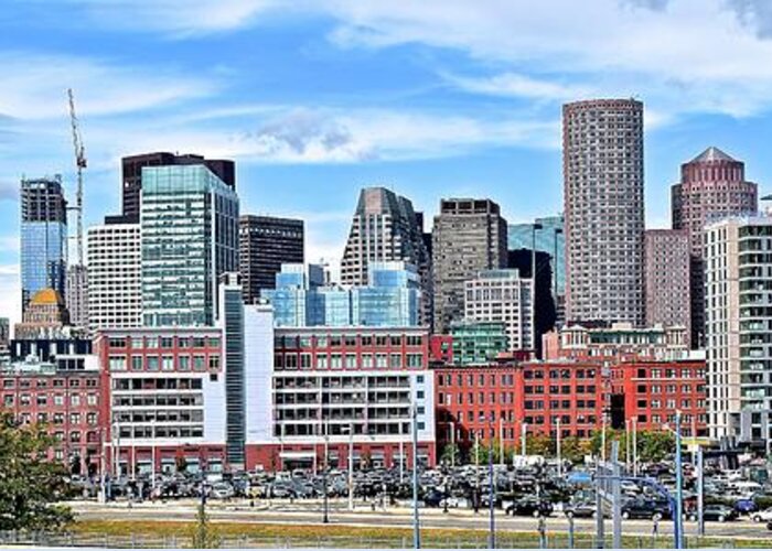 Boston Greeting Card featuring the photograph Boston Downtown View by Frozen in Time Fine Art Photography