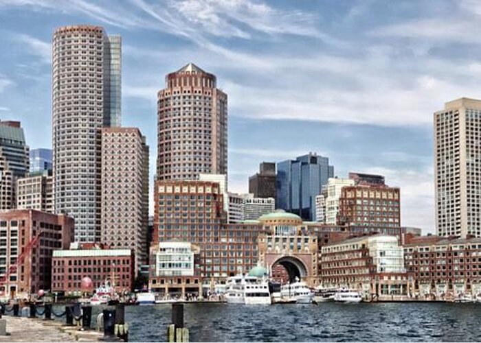 Boston Greeting Card featuring the photograph Boston Harbor Skyline by Suzanne Stout