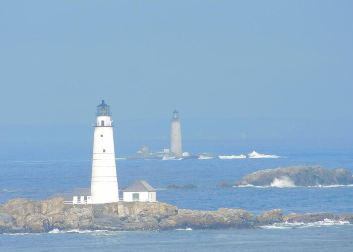Boston Light Greeting Card featuring the photograph Boston Harbors Lighthouses by Catherine Gagne