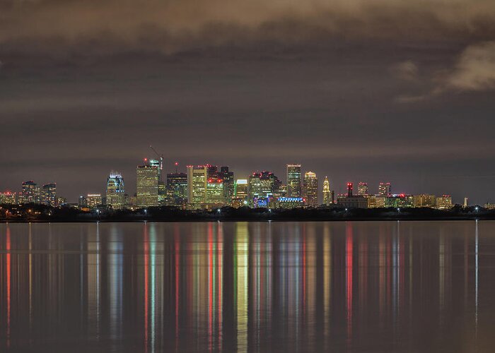 Boston Night Light Reflections Greeting Card featuring the photograph Boston Night Light Reflections by Brian MacLean