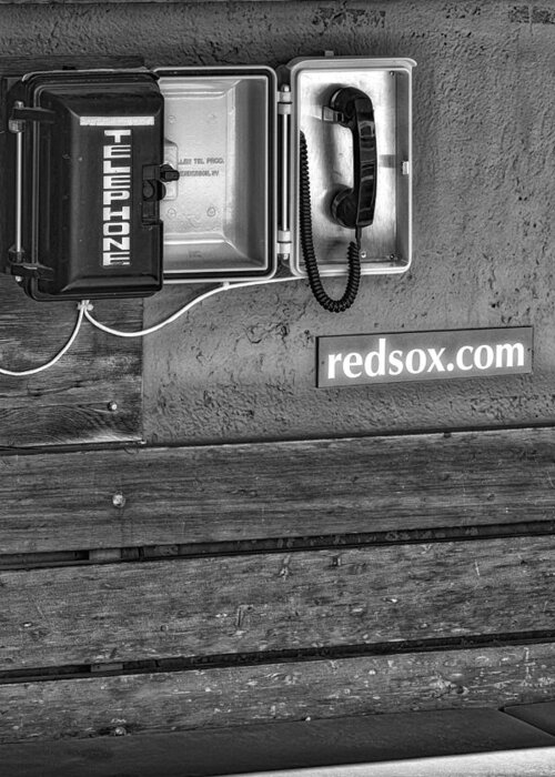 Boston Greeting Card featuring the photograph Boston Red Sox Dugout Telephone BW by Susan Candelario