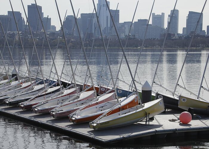 Charles River Greeting Card featuring the photograph Boston sailboats by Valerie Collins