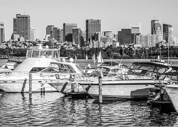 America Greeting Card featuring the photograph Boston Skyline Black and White Panoramic Photo by Paul Velgos