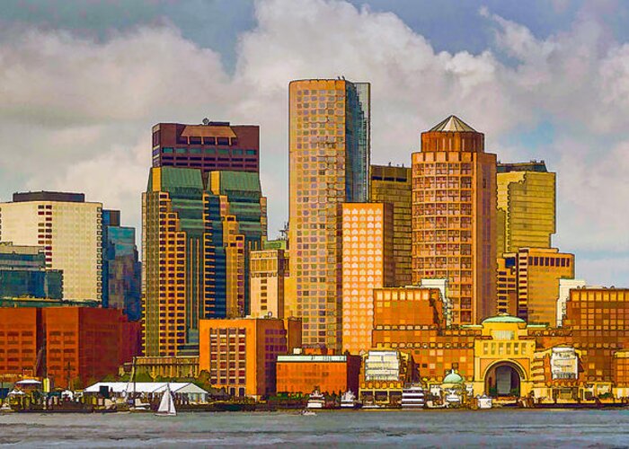Boston Greeting Card featuring the photograph Boston Waterfront Skyline by David Thompsen