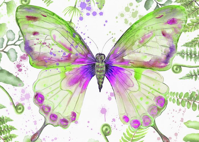 Butterfly Greeting Card featuring the painting Botanical Butterfly Beauty 3 by Jean Plout
