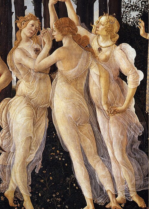 The Three Graces Art Print Greeting Card featuring the digital art Botticelli Painting Print by Georgia Clare