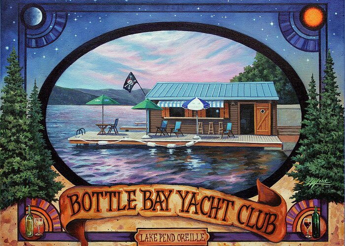 Lake Greeting Card featuring the painting Bottle Bay Yacht Club by Lucy West